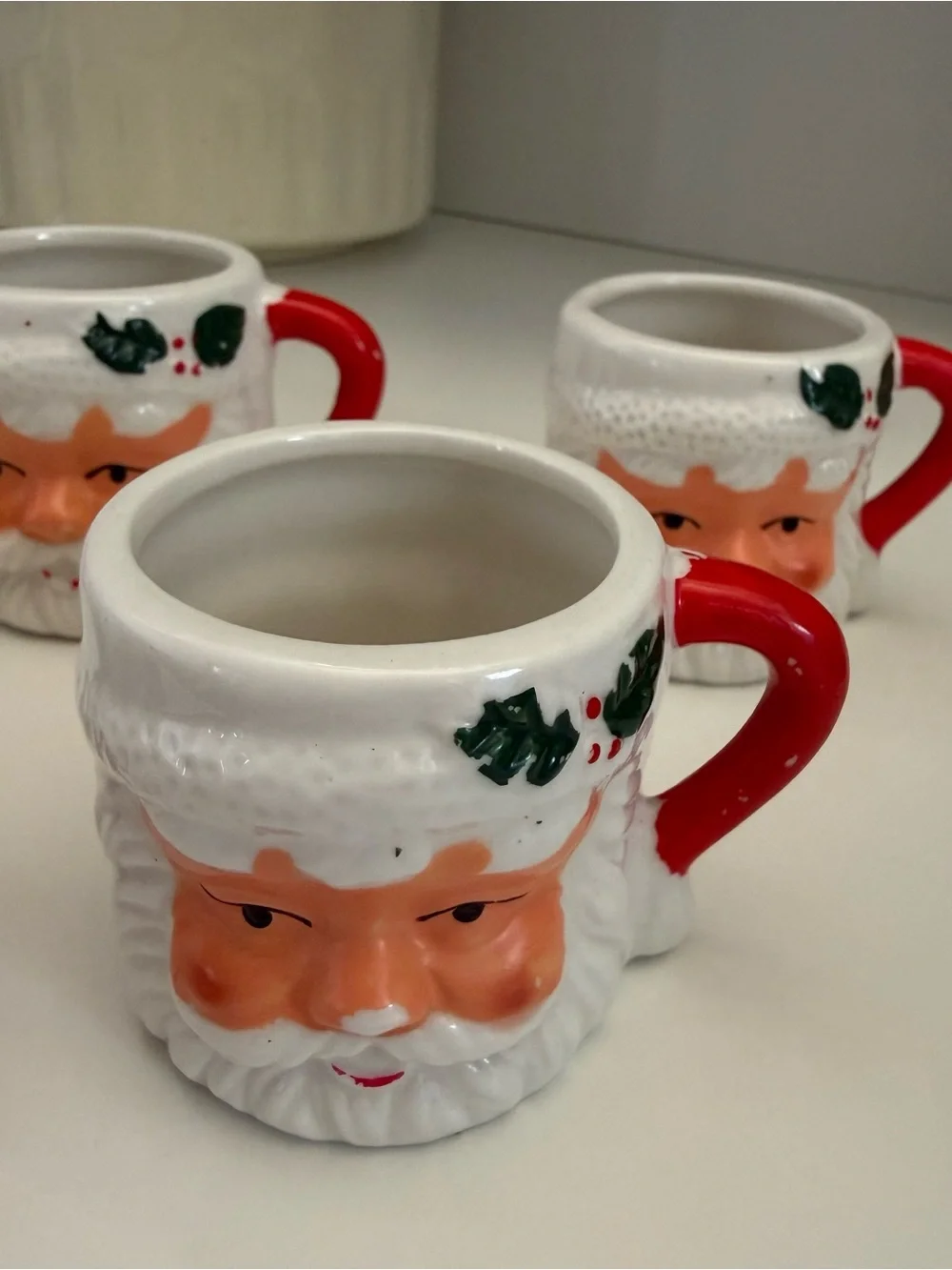 Festive Santa Face Mini Ceramic Espresso Mugs - Set of 6